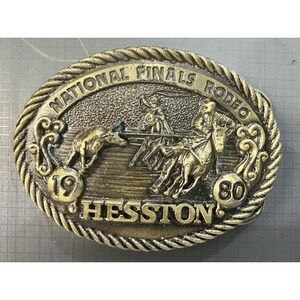 1980 Hesston National Finals Rodeo Belt Buckle NFR Brass Vintage